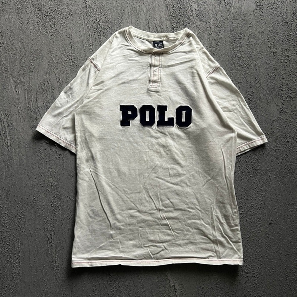 Vintage Polo Ralph Lauren Henley Shirt XL White 90s Spellout Big Logo